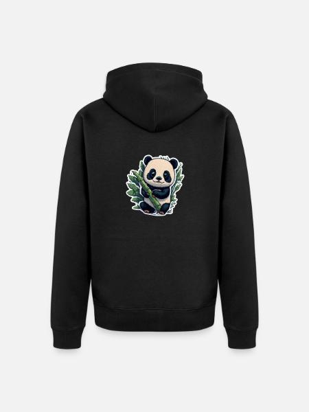 Cute Panda with Bamboo - Unisex Premium Bio Zip Hoodie - Schwarz