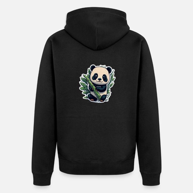 Panda mignon avec bambou - Veste à capuche bio Premium Unisexe - noir