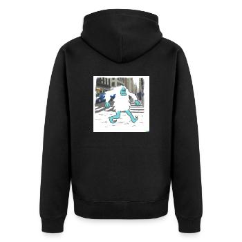 Grumpy Yeti Walking In New York - Unisex Premium Bio Zip Hoodie - Schwarz - Hinten - Nico (187cm)