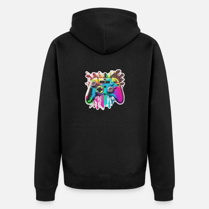 Gaming Controller Rainbow Splash - Unisex Premium Organic Zip Hoodie - black