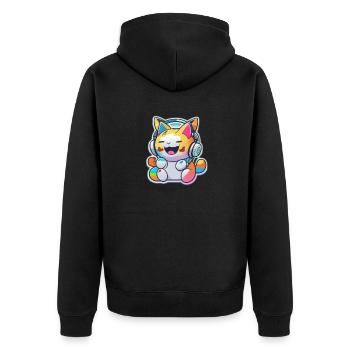 Rainbow Cat - Unisex Premium Bio Zip Hoodie - Schwarz - Hinten - Nico (187cm)