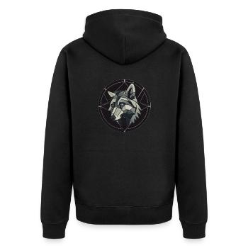 Geometrischer Wolf - Unisex Premium Bio Zip Hoodie - Schwarz - Hinten - Nico (187cm)