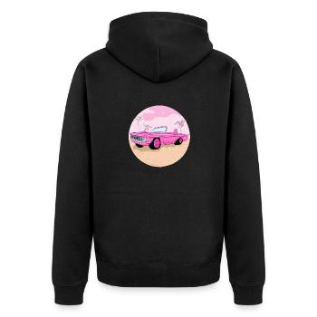Pink sports car in the desert - Unisex Premium Organic Zip Hoodie - black - Back - Nico (187cm)