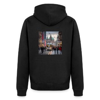 Street with tram - Unisex Premium Organic Zip Hoodie - black - Back - Nico (187cm)