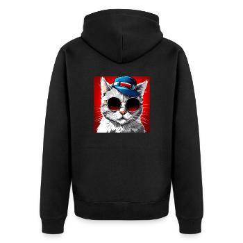 Stilvolle Katze mit Sonnenbrille und Zylinder - Unisex Premium Bio Zip Hoodie - Schwarz - Hinten - Nico (187cm)