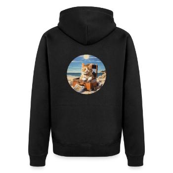 Süße Katze macht Strandurlaub im Sommer am Meer - Unisex Premium Bio Zip Hoodie - Schwarz - Hinten - Nico (187cm)