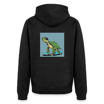 Turtle Fieber - Unisex Premium Bio Zip Hoodie - Schwarz - Hinten - Nico (187cm)