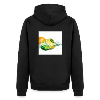 Zitrusfrüchte Splash - Unisex Premium Bio Zip Hoodie - Schwarz - Hinten - Nico (187cm)