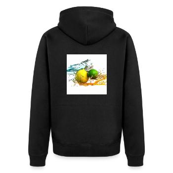 Zitrusfrüchte Splash - Unisex Premium Bio Zip Hoodie - Schwarz - Hinten - Nico (187cm)