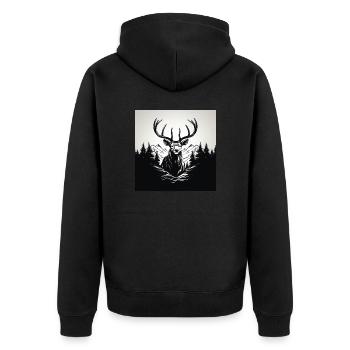 Schwarz Weiß Hirsch - Unisex Premium Bio Zip Hoodie - Schwarz - Hinten - Nico (187cm)