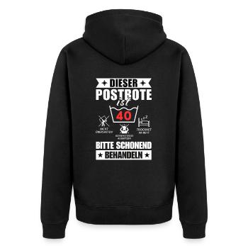 Dieser Postbote ist 40. Schonend behandeln - Unisex Premium Bio Zip Hoodie - Schwarz - Hinten - Nico (187cm)