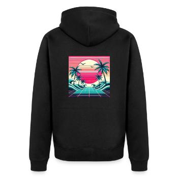Retro Wave 80s Sunset - Unisex Premium Organic Zip Hoodie - black - Back - Nico (187cm)