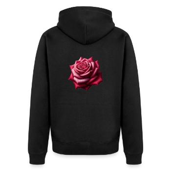 Realistic Rose Design - Unisex Premium Organic Zip Hoodie - black - Back - Nico (187cm)