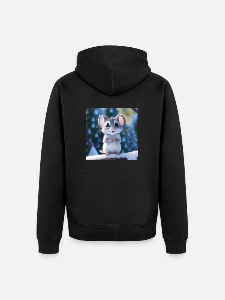 Cute mouse in winter time - Unisex Premium Organic Zip Hoodie - black