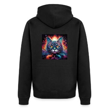 Trippy LSD Cat - Unisex Premium Organic Zip Hoodie - black - Back - Nico (187cm)