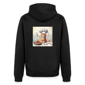 Cat Cook - Unisex Premium Organic Zip Hoodie - black - Back - Nico (187cm)