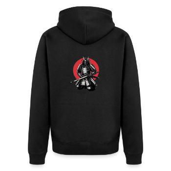 Samurai - Unisex Premium Bio Zip Hoodie - Schwarz - Hinten - Nico (187cm)