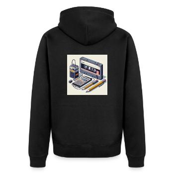 Kassettenrekorder und Stift - Unisex Premium Bio Zip Hoodie - Schwarz - Hinten - Nico (187cm)