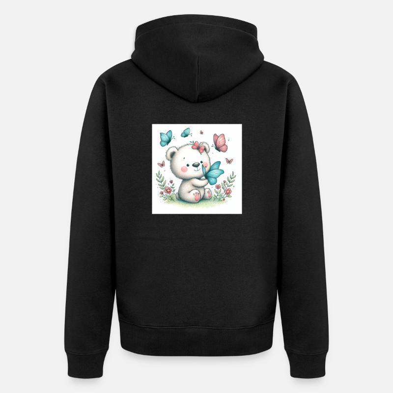 Ours avec papillon - Veste à capuche bio Premium Unisexe - noir