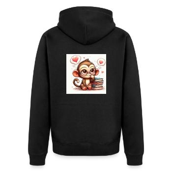 Affe mit Buch - Unisex Premium Bio Zip Hoodie - Schwarz - Hinten - Nico (187cm)