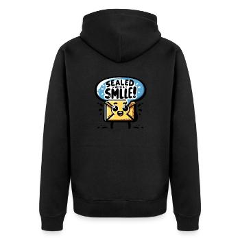 Sealed with a Smile - Unisex Premium Bio Zip Hoodie - Schwarz - Hinten - Nico (187cm)