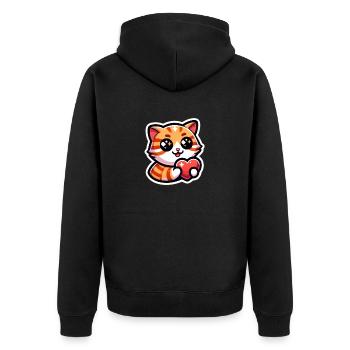 Süße Katze mit Herz in den Pfoten - Unisex Premium Bio Zip Hoodie - Schwarz - Hinten - Nico (187cm)