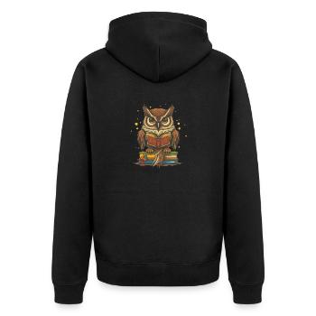 Study Owl - Unisex Premium Organic Zip Hoodie - black - Back - Nico (187cm)