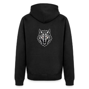 Wolf Gym Logo , Wolf Motiv , Wolf Design - Unisex Premium Bio Zip Hoodie - Schwarz - Hinten - Nico (187cm)