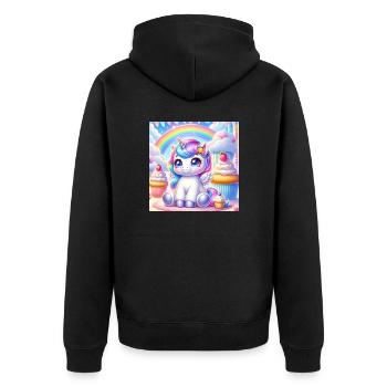 Cartoon Einhorn 1 - Unisex Premium Bio Zip Hoodie - Schwarz - Hinten - Nico (187cm)
