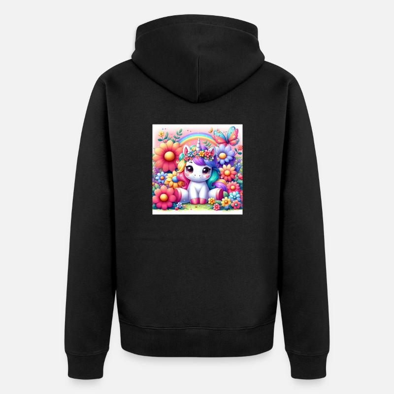 Licorne de dessin animé - Veste à capuche bio Premium Unisexe - noir