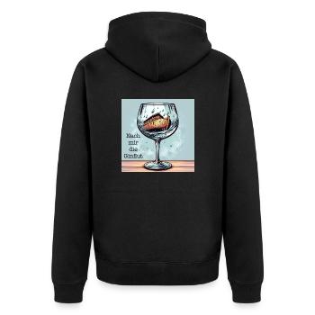 Nach mir die Ginflut - Trinkspruch Gin - Unisex Premium Bio Zip Hoodie - Schwarz - Hinten - Nico (187cm)