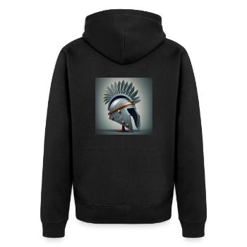 Spartanischer Helm - Unisex Premium Bio Zip Hoodie - Schwarz - Hinten - Nico (187cm)