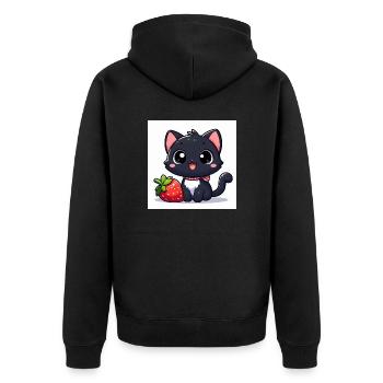 Sweet Kitty Black with Strawberry and Collar - Unisex Premium Organic Zip Hoodie - black - Back - Nico (187cm)