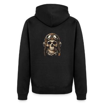 Vintage Fliegerschädel - Unisex Premium Bio Zip Hoodie - Schwarz - Hinten - Nico (187cm)