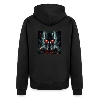 Cyborg with red eyes, fire and sparks - Unisex Premium Organic Zip Hoodie - black - Back - Nico (187cm)