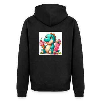 Dino turquoise avec cornet de crème glacée et planche à roulettes - Veste à capuche bio Premium Unisexe - noir - Dos - Nico (187cm)