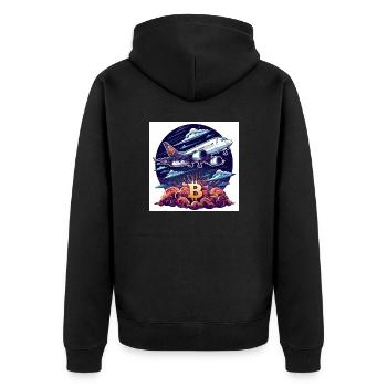 Crypto Bitcoin BTC Flugzeug Design Himmel ETH - Unisex Premium Bio Zip Hoodie - Schwarz - Hinten - Nico (187cm)