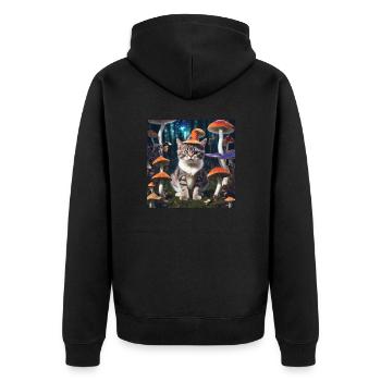 Magics shroom cat - Unisex Premium Organic Zip Hoodie - black - Back - Nico (187cm)