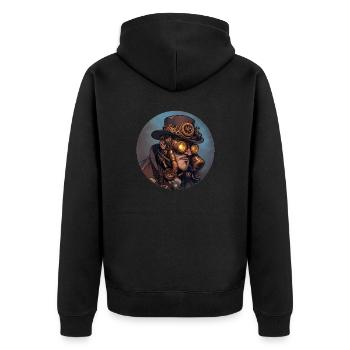 Steampunk style: nostalgia meets technology - Unisex Premium Organic Zip Hoodie - black - Back - Nico (187cm)