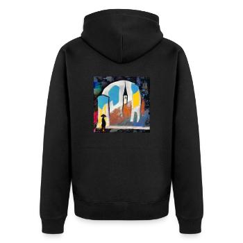 Gelassenheit - Unisex Premium Bio Zip Hoodie - Schwarz - Hinten - Nico (187cm)