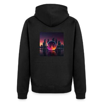 Moderne Stadt - Zwei Spiralen - Unisex Premium Bio Zip Hoodie - Schwarz - Hinten - Nico (187cm)