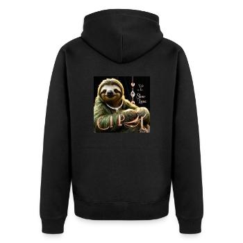 Das Leben auf der Faultierspur - Unisex Premium Bio Zip Hoodie - Schwarz - Hinten - Nico (187cm)