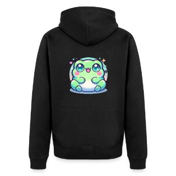 CUTE KAWAII FROG - Unisex Premium Organic Zip Hoodie - black - Back - Nico (187cm)