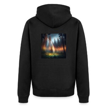Regenbogen Wald - Unisex Premium Bio Zip Hoodie - Schwarz - Hinten - Nico (187cm)