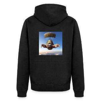 Faultier Wanderer Fallschirmspringer - Unisex Premium Bio Zip Hoodie - Schwarz - Hinten - Nico (187cm)