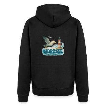 Nordsee - Unisex Premium Bio Zip Hoodie - Schwarz - Hinten - Nico (187cm)