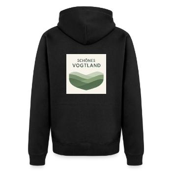 Schönes Vogtland – Naturverbundenes T-Shirt Design - Unisex Premium Bio Zip Hoodie - Schwarz - Hinten - Nico (187cm)