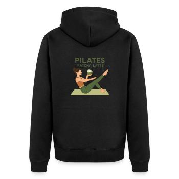 Pilates Girl Matcha Latte - Unisex Premium Bio Zip Hoodie - Schwarz - Hinten - Nico (187cm)