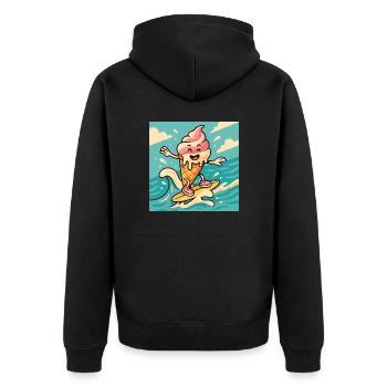 Surfer – Sommerspaß & Frische - Unisex Premium Bio Zip Hoodie - Schwarz - Hinten - Nico (187cm)
