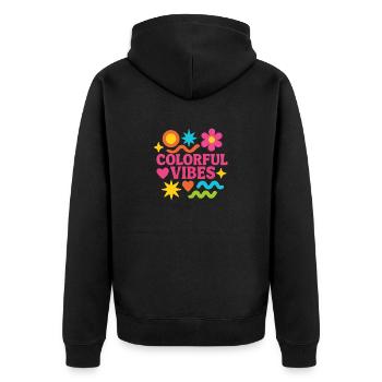 Colorful Vibes – Retro Power in Pink - Unisex Premium Bio Zip Hoodie - Schwarz - Hinten - Nico (187cm)